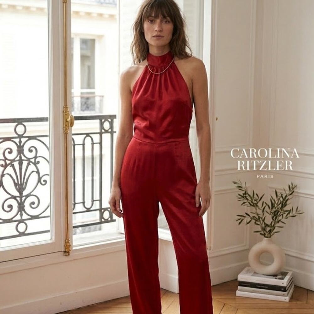 NWT Carolina Ritzler “Baya” Satin Parisian Jumpsuit